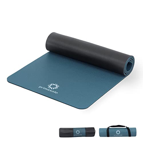 PRIMASOLE Yoga Mat Eco-Friendly Material 1/2 inch Non-Slip Yoga Pilates Fitness at Home & Gym 4 Colors with Carrying Case & Strap - color: Jango Green & Black