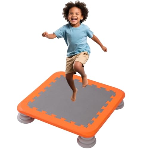 Sensory Trampoline for Autism Kids Indoor, 25" Square Leaps and Rebounds with Non-Slip Base, Bouncing Board for Sensory Integration Training, Indoor Bounce Board Jumping Toys, Max Loaded 165 lbs - color: Orange