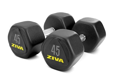 ZIVA Premium Hex Dumbbells – Commercial Grade Rubber Urethane Coated Free Weights for Strength Training, Weightlifting, Home Gym – Durable Steel Core – Sold in Pairs and Sets - style: o) 45lb BK