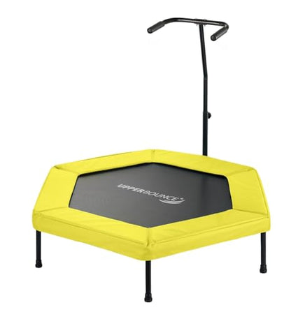 Upper bounce mini Workout Trampoline Adjustable tshaped handrail – Hexagonal rebounder Kids & Adults – Fitness Trampoline Equipment Supports up 220lbs. (Yellow, 50 Inches)