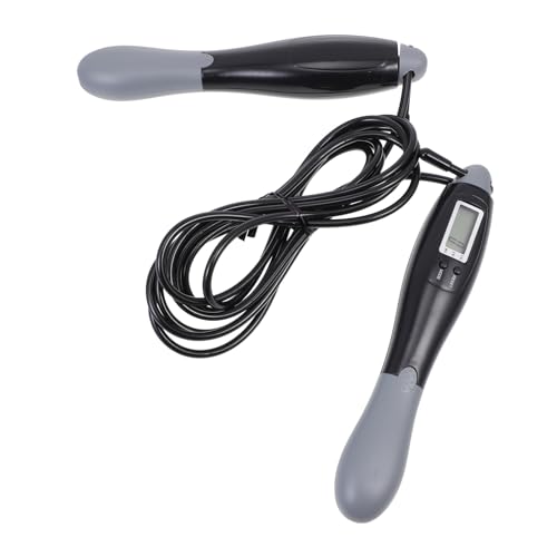 Abaodam Smart Counting Jump Rope with Steel Wire, Adjustable Length Fitness Skipping Rope for Adults, Digital Counter for Indoor and Outdoor Workout Training, Black-grey