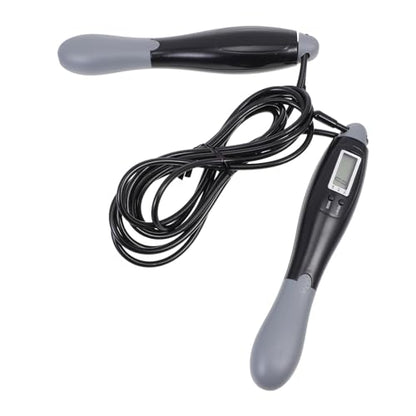 Abaodam Smart Counting Jump Rope with Steel Wire, Adjustable Length Fitness Skipping Rope for Adults, Digital Counter for Indoor and Outdoor Workout Training, Black-grey