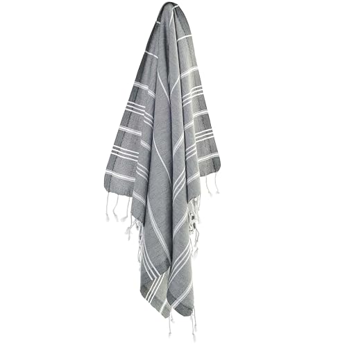 Cacala 100% Turkish Cotton Kitchen Tea Towels, Highly Absorbent Luxury Soft Quick Drying Dish Towel with Hanging Loop for Gym, Yoga, Bath, Sports, Cleaning and Kitchen (23 x 36), Antrasit - color: Grey and White