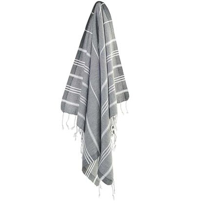 Cacala 100% Turkish Cotton Kitchen Tea Towels, Highly Absorbent Luxury Soft Quick Drying Dish Towel with Hanging Loop for Gym, Yoga, Bath, Sports, Cleaning and Kitchen (23 x 36), Antrasit - color: Grey and White