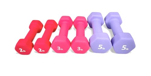 Neoprene Coated Dumbbell Hand Weight Set - style: 20-Pounds total -3 Pairs (2-LB, 3-LB, 5-LB)