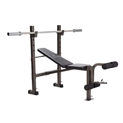 Stamina Adjustable Steel Weights Bench and Barbell Rack Combo Set with Resistance Band Anchor Points for Home Gym Workout or Exercise, Black