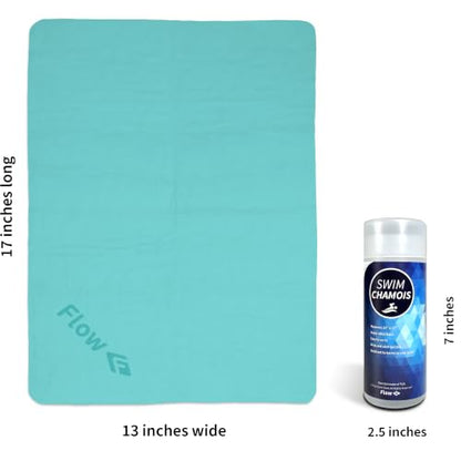 Flow Swim Chamois - Quick Dry Towel for Swimming, Diving, Triathlons, and Other Water Sports (Aquamarine) - color: Aquamarine