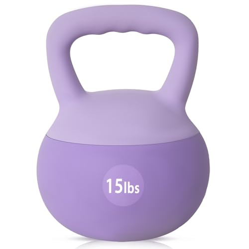 DlandHome Kettlebell Weights Strength Training Kettlebell-Great for Full Body Workout and Strength Training,Easy Grip Handle,PVC Filled with Iron Sand - color: Purple-15lbs
