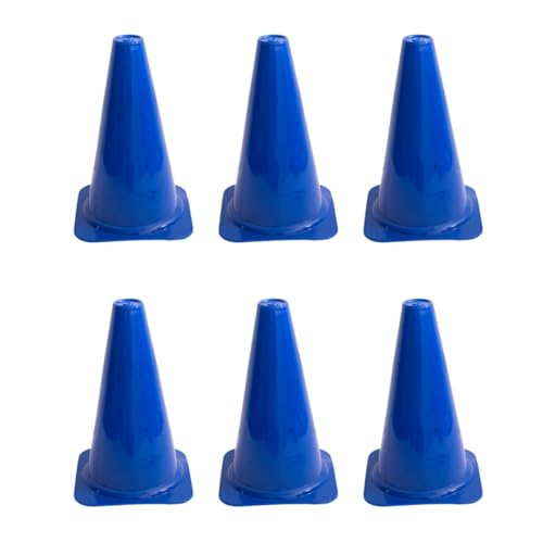 6 Pack - 9" Blue Soccer Training Traffic Cones - Speed Agility Cones for Sports Football Basketball Skating Obstacle Course Drills - Indoor Outdoor Plastic Field Markers, Coaching & Practice Equipment