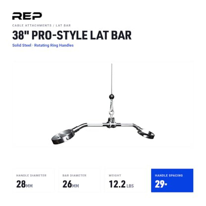 REP Fitness LAT Pulldown and Low Row Cable Machine Attachments and Functional Trainer Attachments – Curl Bar, D-Handle, Ankle Cuff, Tricep Rope, Sports Handle, Straight Bar, Row, Chinning Triangle - style: 38 Solid Pro-Style Lat Bar