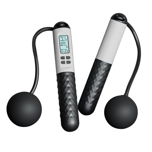 Rope Less Jump Rope Weighted - Digital Jump Counter Trainer, Ball Bearing Exercise Skipping System, Cordless Fitness Speed Jumper, Portable Calorie Workout Equipment For Men Women Cardio Training