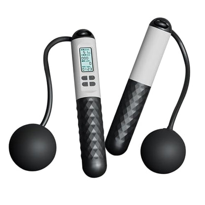 Rope Less Jump Rope Weighted - Digital Jump Counter Trainer, Ball Bearing Exercise Skipping System, Cordless Fitness Speed Jumper, Portable Calorie Workout Equipment For Men Women Cardio Training