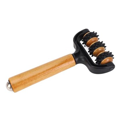 Handheld Spiky Massage Balls Roller, 3 Wheels Spiky Point Muscle Massage Roller with Wood Handle, Muscle Relaxation Tools for Foot Arm Body Neck Leg Pain Pressure Relief