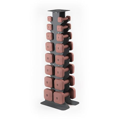 WeGym SafeGrip Square Dumbbells with Anti Slip Handles, Aesthetic Free Weights for Home Workouts, Stable Design Prevents Rolling during Floor Exercises - Set - color: Rose-Dark Rack, style: Full Set