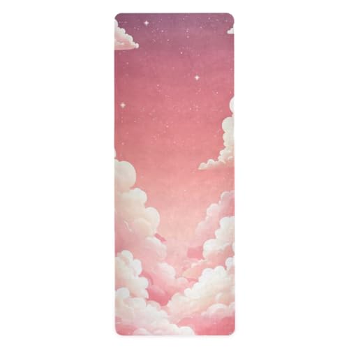 Kigai Travel Yoga Mat 71" x 24" Non Slip Natural Rubber Foldable Exercise Mat Ultra Thin 1.5mm Lightweight for Fitness, Pilates & Home Workout, Pink Clouds