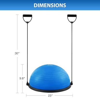 ZELUS Half Balance Ball Trainer, 23 inch Half Exercise Ball with Nonslip Base, 330lbs Cap Half Yoga Ball with Resistance Bands & Foot Pump, Extra Ball Included, Strength Fitness Ball for Home Gym