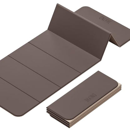Foldable Yoga Mat Exercise Mat for Home Workout, Comfortable and Durable, 8mm Thick Portable Folding Mat, Non-Slip, Pilates Mat Thick, Outdoor Use, Meditation, Travel, Camping (71"x24" x 0.3") (Milk Coffee + Black) (Brown+Black)