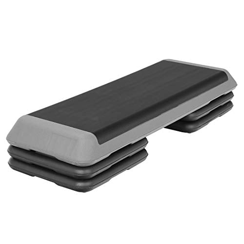 43 Inch Aerobic Stepper Adjustable Exercise Workout Step Platform Bench with 4 Risers 4" - 6" - 8" Height for Home Gym Fitness Training High Step Aerobics Platform - color: Black