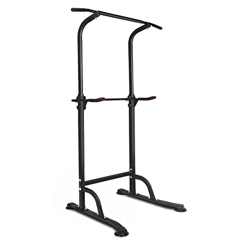 Adjustable Pull Up Bar & Dip Station – 10 Height Settings (65"-82.7"), 400LBS Capacity Home Gym Strength Trainer for Pull Ups, Dips & Core Workouts