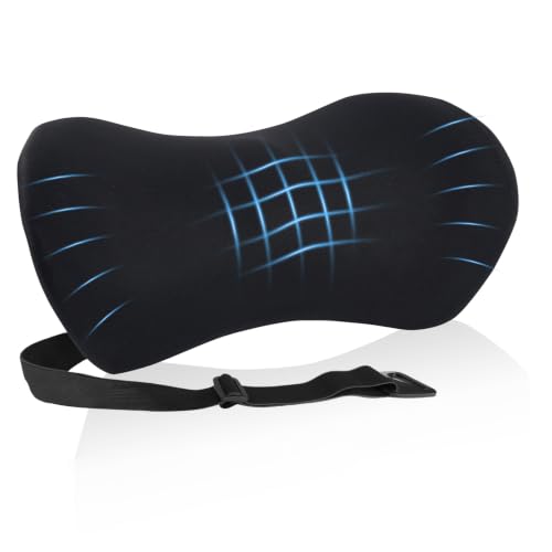 Lumbar Support Pillow for Office Chair and Car Seat, Lumbar Pillow with Adjustable Strap, Memory Foam Back Pillow for Lower Back Pain Relief, Back Support Pillow for Sitting, Driving, Traveling - color: Dark Black