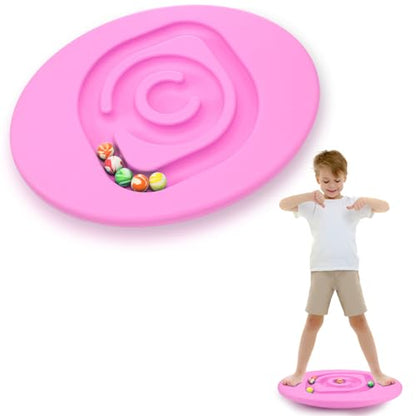Kids Maze Balance Board Plastic Wobble Rocker Balance Board with Mini Balls Load 170lb for Balancing Exercise Equipment Game Boys Girls Physical Therapy 18.5 x 14.57 Inch(Pink,Round) - color: Pink, style: Round