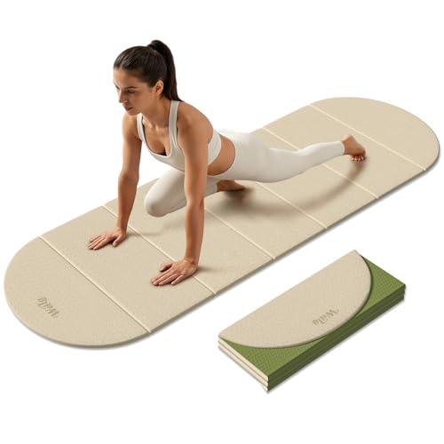 Foldable Yoga Mat 10mm Thick TPE, Double-Sided Textured Non-Slip Dual-Color Mat, 7-Fold Portable for Yoga, Pilates, Floor Workouts, Home Gym & Travel, 75"x26" - color: Cream & Matcha Green