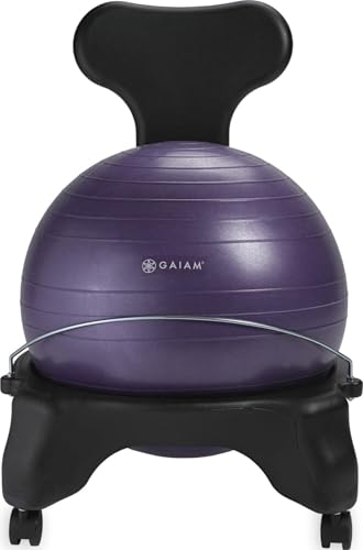 Gaiam Classic Balance Ball Chair – Ergonomic Stability Chair for Desk & Office | Yoga Ball Seat with Base, Air Pump, & Exercise Guide | Improves Posture & Core Strength (300 lb Capacity) - color: Purple, style: Classic