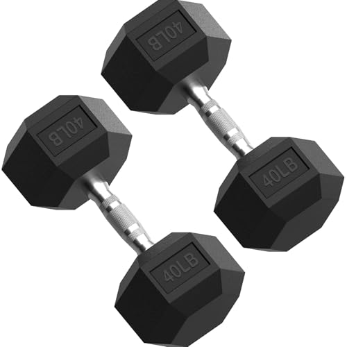 PAPABABE HEX Dumbbell Set 2.5-125lb, Rubber Encased Home Gym Dumbbells, Exercise & Fitness Weights Dumbbells for Women & Men, Hand Weight for Strength Training - size: 40 lb, Pair, style: Chrome Handle