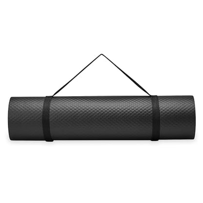 Champion 10mm Exercise Mat, Cushioned Non-Slip Workout Mat with Textured Base for Yoga, Pilates, Stretching & Floor-Based Training, Lightweight NBR Material, Includes Carry-On Strap - color: Black