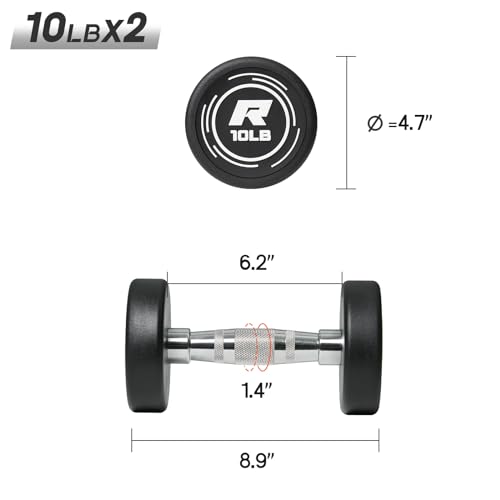 RitFit 5-250 LBS PVC Encased Round Dumbbell sets with Knurled Handle and Optional Rack, Strength Training Equipment for Home Gym - style: 10LB×2