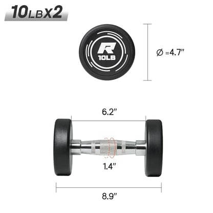 RitFit 5-250 LBS PVC Encased Round Dumbbell sets with Knurled Handle and Optional Rack, Strength Training Equipment for Home Gym - style: 10LB×2