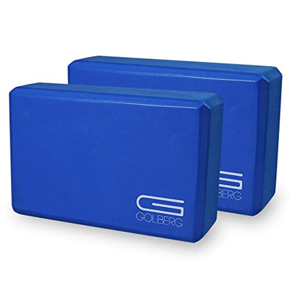 Golberg Foam Yoga Block – For Fitness, High Intensity Support and Improving Strength or Flexibility Pink/Green/Dark Green/Purple/Blue – 1/2/4 Pack - color: 2 Pack - Blue