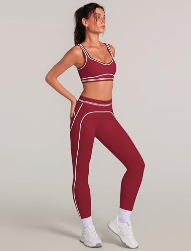 ABOCIW Women 2 Piece Workout Sets Color Block Sports Bra High Waist Tummy Control Leggings Gym Yoga Pilates Outfits