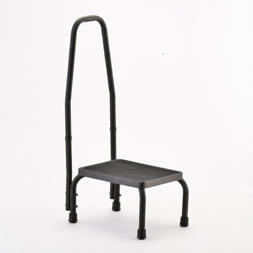 NOVA Step Stool with Handle, 300 lb Capacity – Non-Slip Rubber Platform, Steel Base with Skid-Resistant Feet, Removable Security Handrail, Lightweight 6.5 lb, Assembled, Gunmetal Gray - style: With Handle