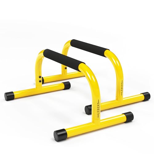 Lebert Fitness Parallette Push Up Bars Dip Station Stand - Perfect for Home and Garage Gym Exercise Equipment - Gymnastics, Calisthenics, Strength Training Parallel Bars for Men and Women - color: Yellow