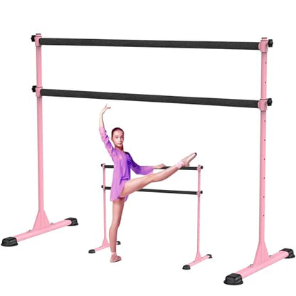 Height Adjustable Ballet Barre, Heavy Duty Freestanding Dance Bar, Anti-Slip Sturdy for Kids & Adults, Ideal for Home, Ballet, Fitness, Yoga - color: 5ft (Fabric Covered Crossbar, Pink)