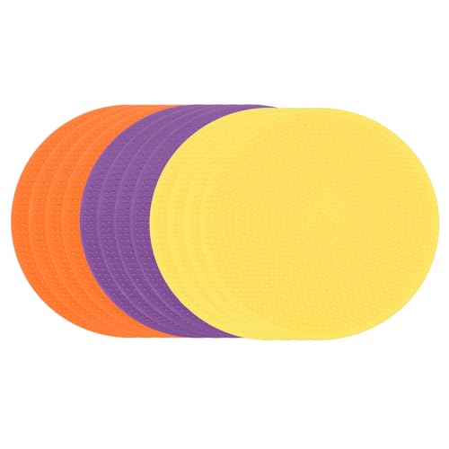 PATIKIL Spot Markers 4 Inch, 12 Pcs Non-Slip Floor Dots Agility Markers Flat Field Cones Poly Dots for Gym PE Speed Training Dance Soccer Basketball Sports, Orange/Purple/Yellow