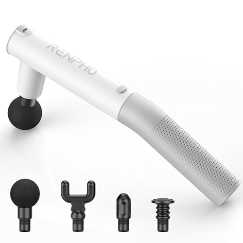 RENPHO Extend Massage Gun, Electric Handheld Massage Gun Deep Tissue, Portable Mini Massage Guns Type-C Charging, Percussion Massager for Neck and Back, Gifts for Women/Men - color: Zesty White