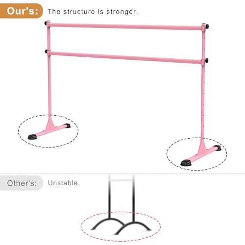 Freestanding Height Adjustable Ballet Barre - color: 6ft (Steel Crossbar, Pink)