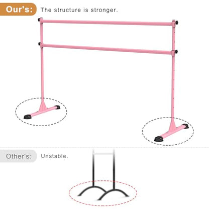 Freestanding Height Adjustable Ballet Barre - color: 6ft (Steel Crossbar, Pink)