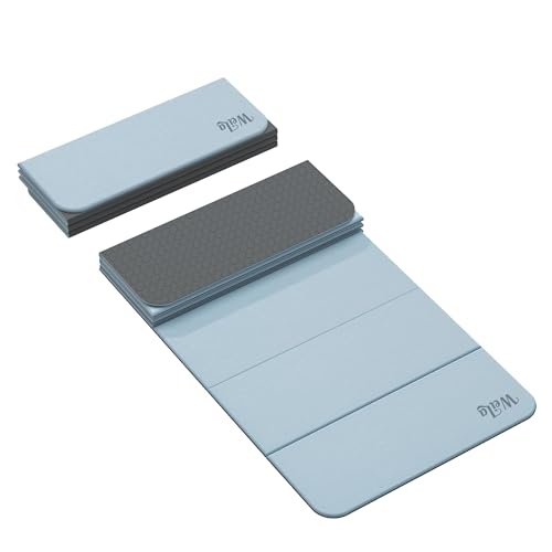Foldable Yoga Excercise Mat 71"L x 24"W, Odourless Light Weight POE Mat For Home Fitness and Gym Workouts, 1/4 inch Non-slip design for All Types of Yoga Pilates - color: Linen Blue, size: 71"Lx24"W