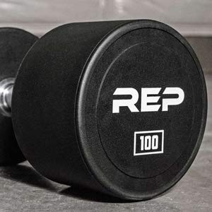 REP Fitness Urethane Coated Round Dumbbells, 5 to 100 lbs, Singles or Pairs, With or Without Rack, Steel Core, Rubber Encased, Chrome Handles, Professional Weights for Home Gym Strength Training - style: 55-75 lb set