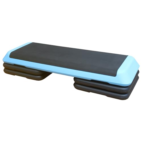43'' Exercise Aerobic Step Platform, Adjustable Height 4-6-8in Exercise Stepper Workout with 4 Detachable Risers, Aerobics Stepper Workout Stepper for Home Gym Cardio Strength & Training - color: Blue