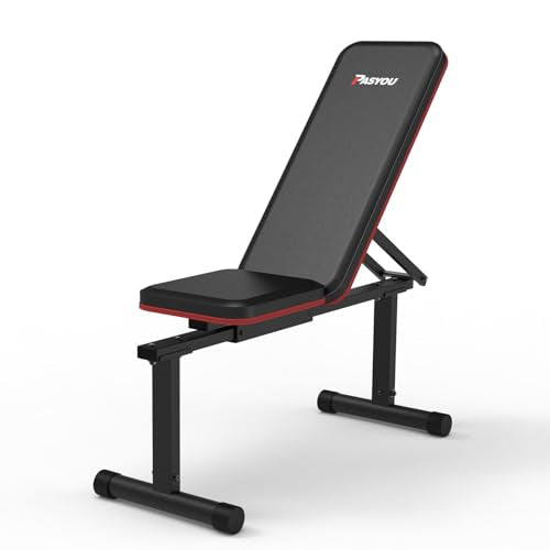 PASYOU Adjustable Weight Bench, 660LBS Foldable Workout Bench, Multi-Angle Incline Exercises Bench Compact Bench Press Full Body Strength Training Bench for Home Gym, Free-Assembly