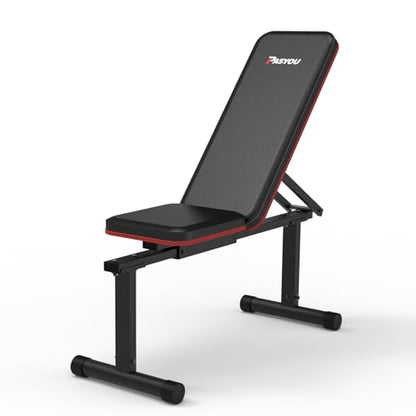 PASYOU Adjustable Weight Bench, 660LBS Foldable Workout Bench, Multi-Angle Incline Exercises Bench Compact Bench Press Full Body Strength Training Bench for Home Gym, Free-Assembly