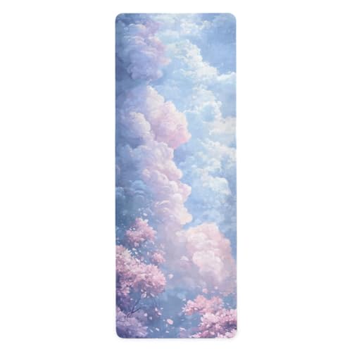 Kigai Travel Yoga Mat 71" x 24" Non Slip Natural Rubber Foldable Exercise Mat Ultra Thin 1.5mm Lightweight for Fitness, Pilates & Home Workout, Colorful Clouds