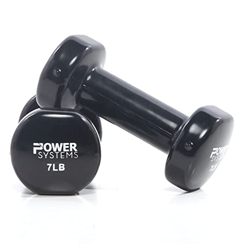 Power Systems Deluxe Vinyl Coated Dumbbells – Color-Coded, Non-Slip Grip Hand Weights, Multiple Weight Options, Sold in Pairs - style: 7lbs