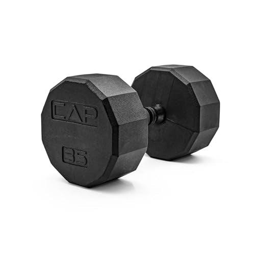 CAP Rubber Coated Dumbbell Weights, Free Weights for Home Gym Strength Training, Anti-Roll Hex Dumbbells with Black, Chrome & Comfort Grip Handles, Singles - size: 35 lb, style: 12-Sided - Black Handle