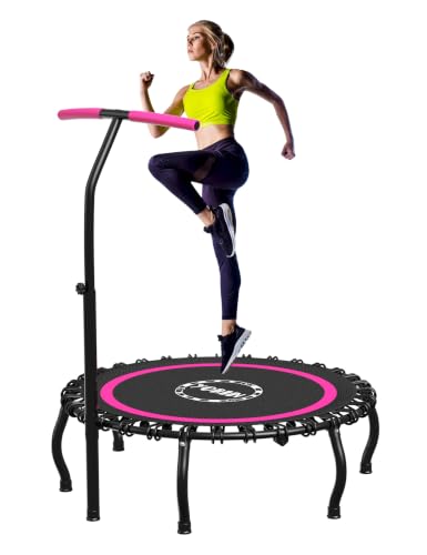 YORIN Rebounder Tranpoline for Adults, 330LBS Fitness Indoor Tranpoline, 40" 48" 50" Mini Exercise Tranpoline with Bungees, Stable Quiet Workout Small Tranpoline, Equipment Exercise at Home - color: Pink, size: 48 IN