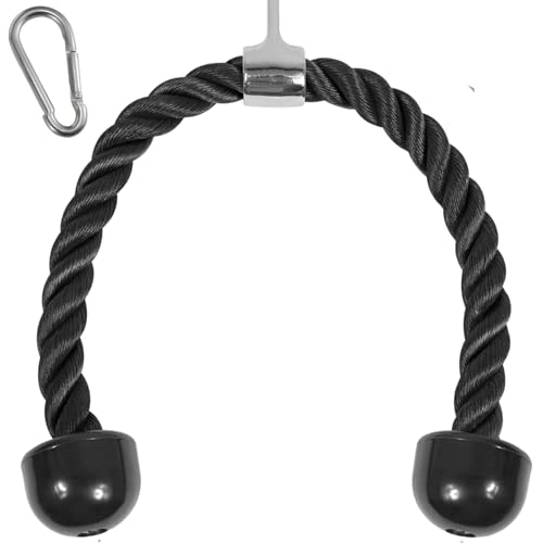 Yes4All Deluxe Tricep Rope Cable Attachment, 27 & 36 inch with 4 Colors, Exercise Machine Attachments Pulley System Gym Pull Down Rope with Carabiner - color: A. 27" Black